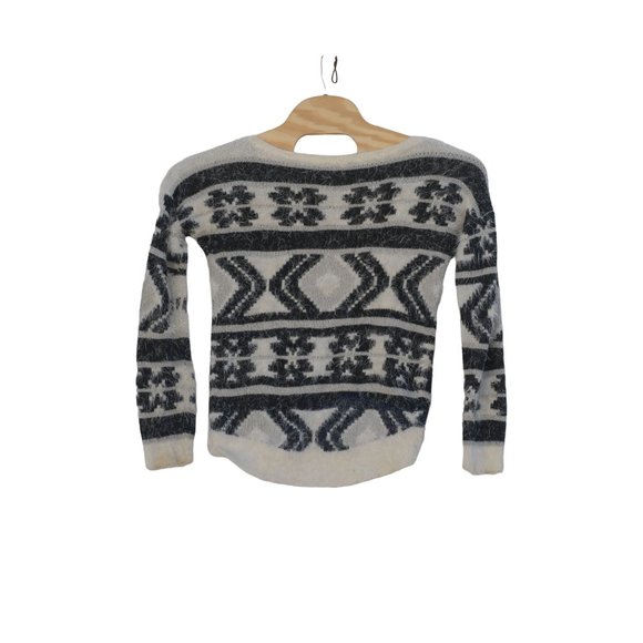 Express Women's Black and Cream Aztec Knit Shaggy S/P Long Sleeve Sweater - Picture 3 of 5